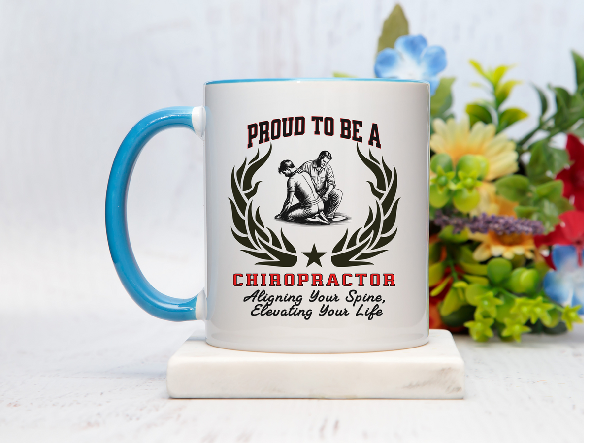 PROUD TO BE A CHIROPRACTOR Accent Coffee Mug – “Aligning Your Spine, Elevating Your Life” – Unique Gift for Chiropractors by New Edge Gifts and Novelties