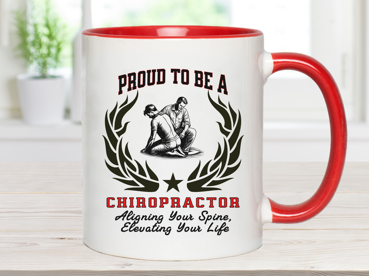 PROUD TO BE A CHIROPRACTOR Accent Coffee Mug – “Aligning Your Spine, Elevating Your Life” – Unique Gift for Chiropractors by New Edge Gifts and Novelties