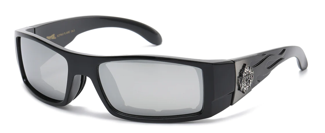 CHOPPERS 8CP941-FLAME: BOLD BLACK WRAP SQUARE POLYMER SUNGLASSES