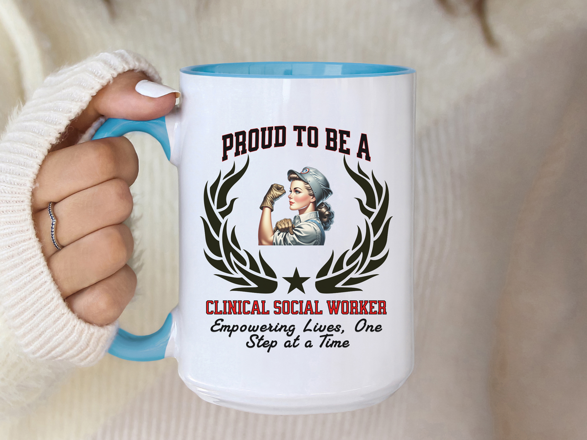 PROUD TO BE A CLINICAL SOCIAL WORKER Accent Coffee Mug – “Empowering Lives, One Step at a Time” – Appreciation Gift by New Edge Gifts and Novelties