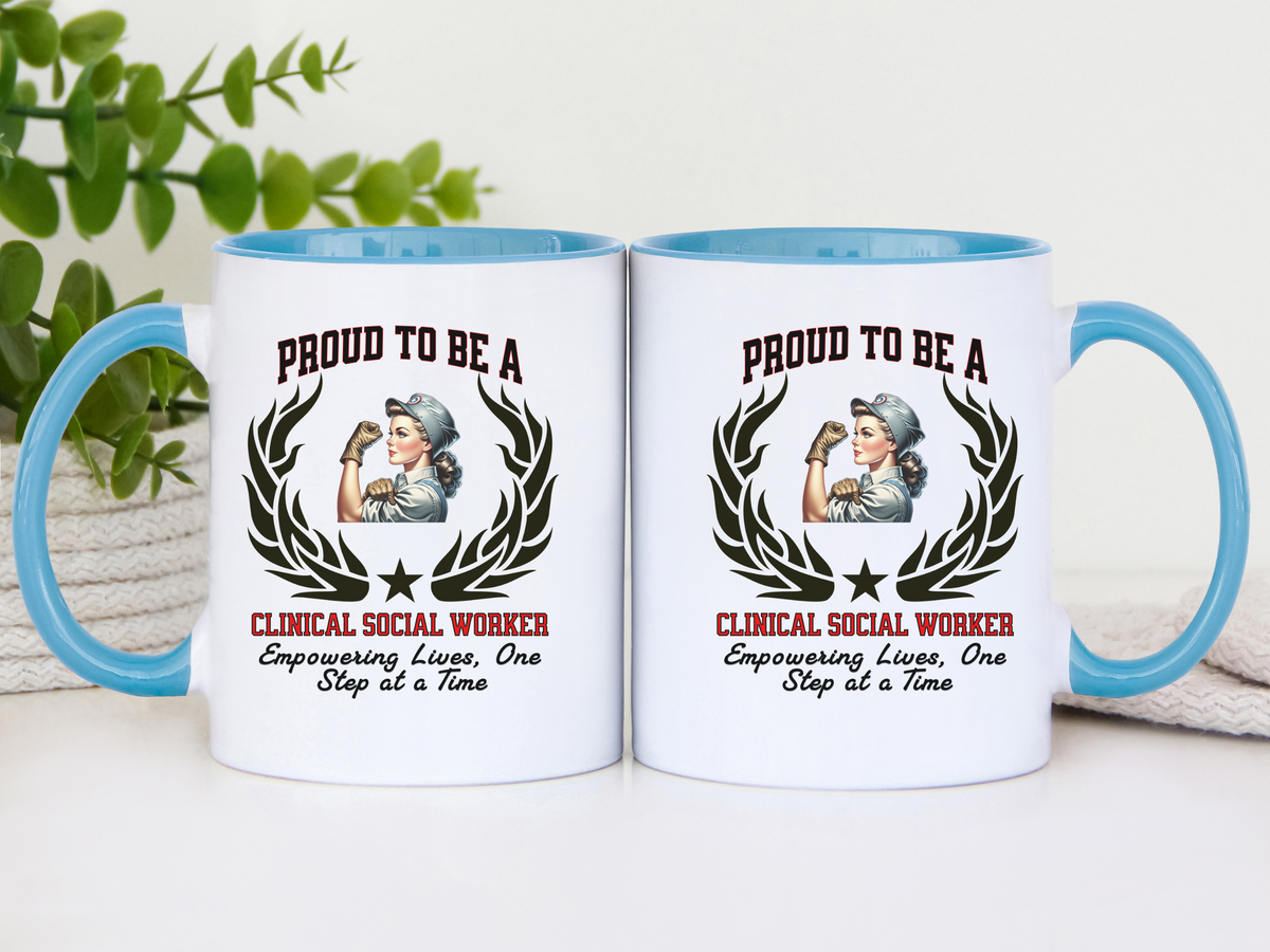 PROUD TO BE A CLINICAL SOCIAL WORKER Accent Coffee Mug – “Empowering Lives, One Step at a Time” – Appreciation Gift by New Edge Gifts and Novelties
