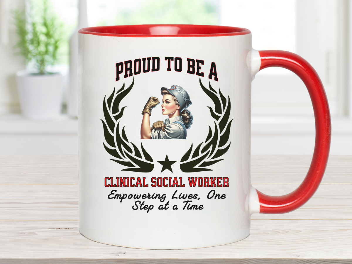 PROUD TO BE A CLINICAL SOCIAL WORKER Accent Coffee Mug – “Empowering Lives, One Step at a Time” – Appreciation Gift by New Edge Gifts and Novelties