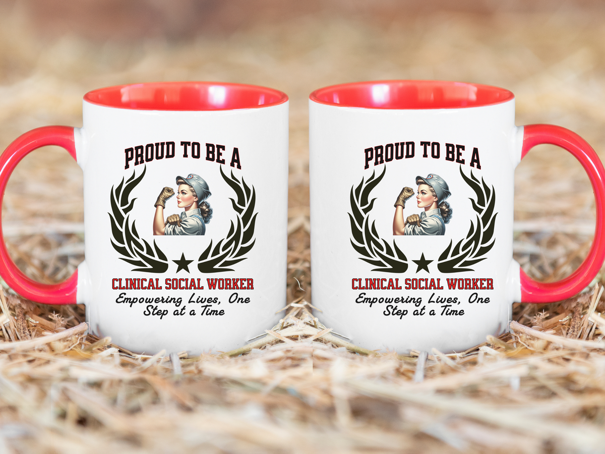 PROUD TO BE A CLINICAL SOCIAL WORKER Accent Coffee Mug – “Empowering Lives, One Step at a Time” – Appreciation Gift by New Edge Gifts and Novelties