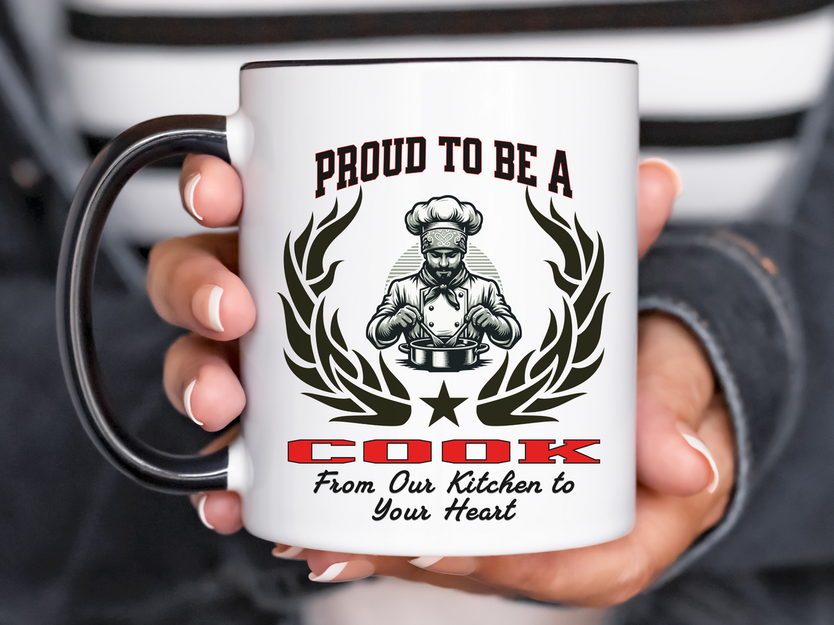 PROUD TO BE A COOK Accent Coffee Mug – “From Our Kitchen to Your Heart” – Culinary Gift for Chefs & Kitchen Staff by New Edge Gifts and Novelties