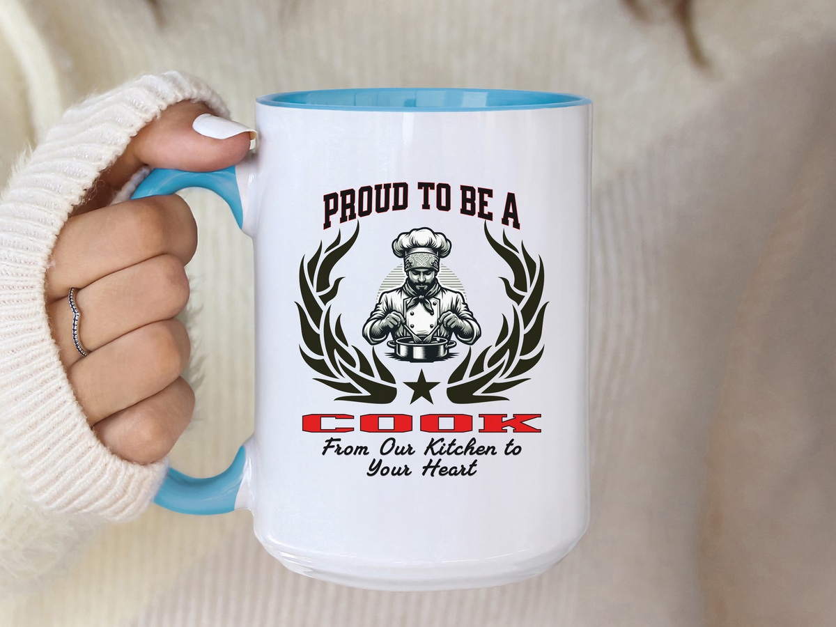 PROUD TO BE A COOK Accent Coffee Mug – “From Our Kitchen to Your Heart” – Culinary Gift for Chefs & Kitchen Staff by New Edge Gifts and Novelties