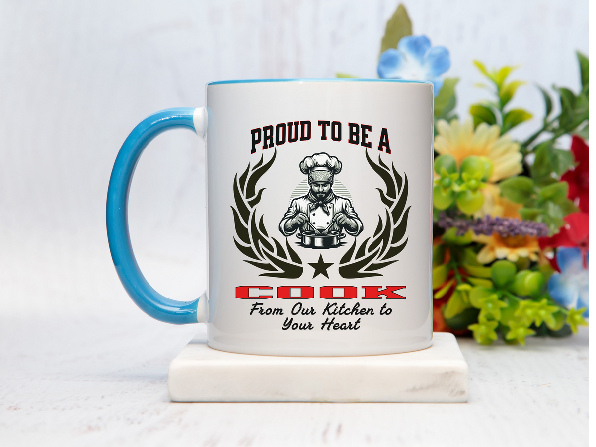 PROUD TO BE A COOK Accent Coffee Mug – “From Our Kitchen to Your Heart” – Culinary Gift for Chefs & Kitchen Staff by New Edge Gifts and Novelties