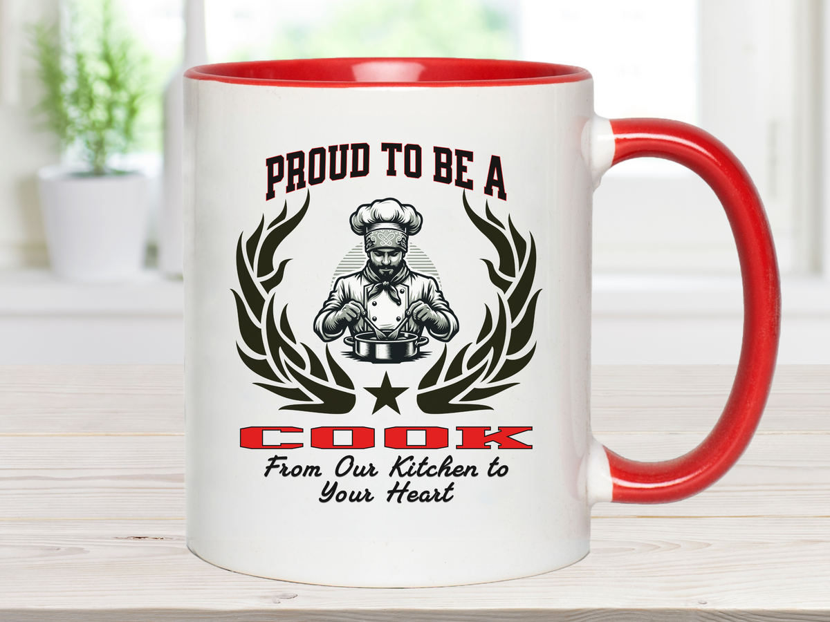 PROUD TO BE A COOK Accent Coffee Mug – “From Our Kitchen to Your Heart” – Culinary Gift for Chefs & Kitchen Staff by New Edge Gifts and Novelties