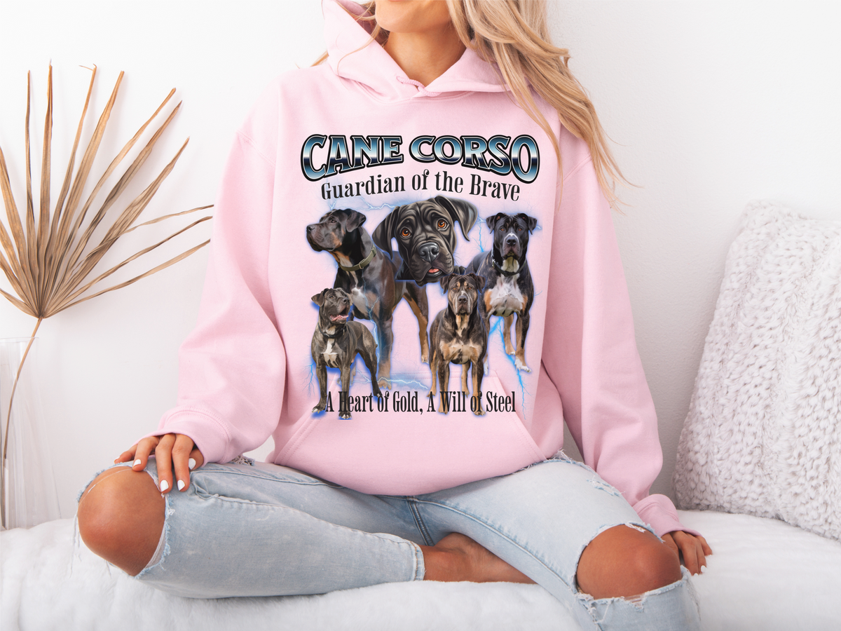 Cane Corso Bootleg Collage Hoodie – Guardian of the Brave | Unisex Dog Lover Pullover