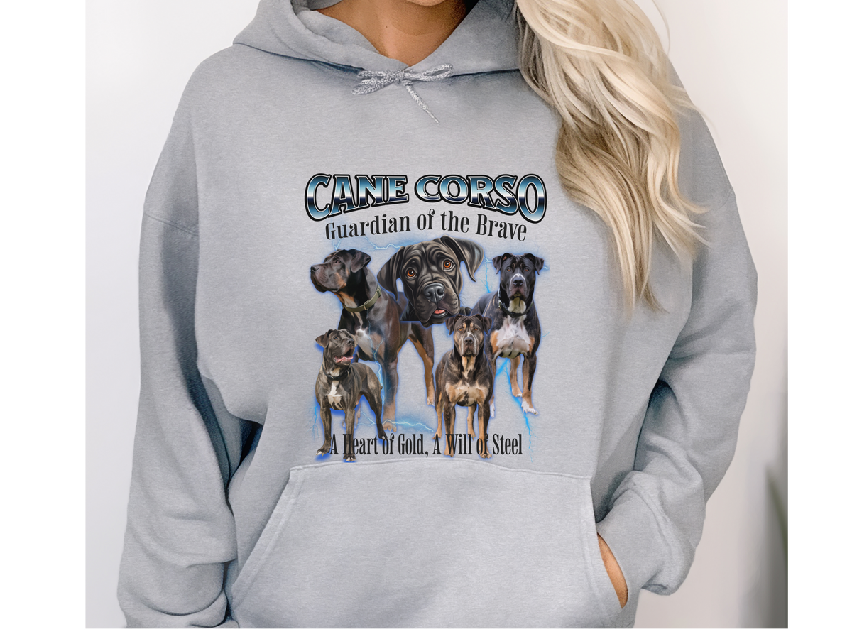 Cane Corso Bootleg Collage Hoodie – Guardian of the Brave | Unisex Dog Lover Pullover