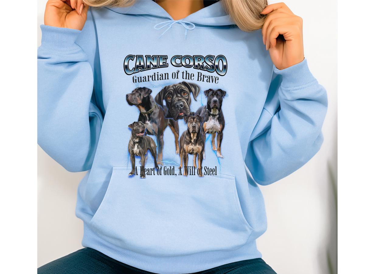 Cane Corso Bootleg Collage Hoodie – Guardian of the Brave | Unisex Dog Lover Pullover
