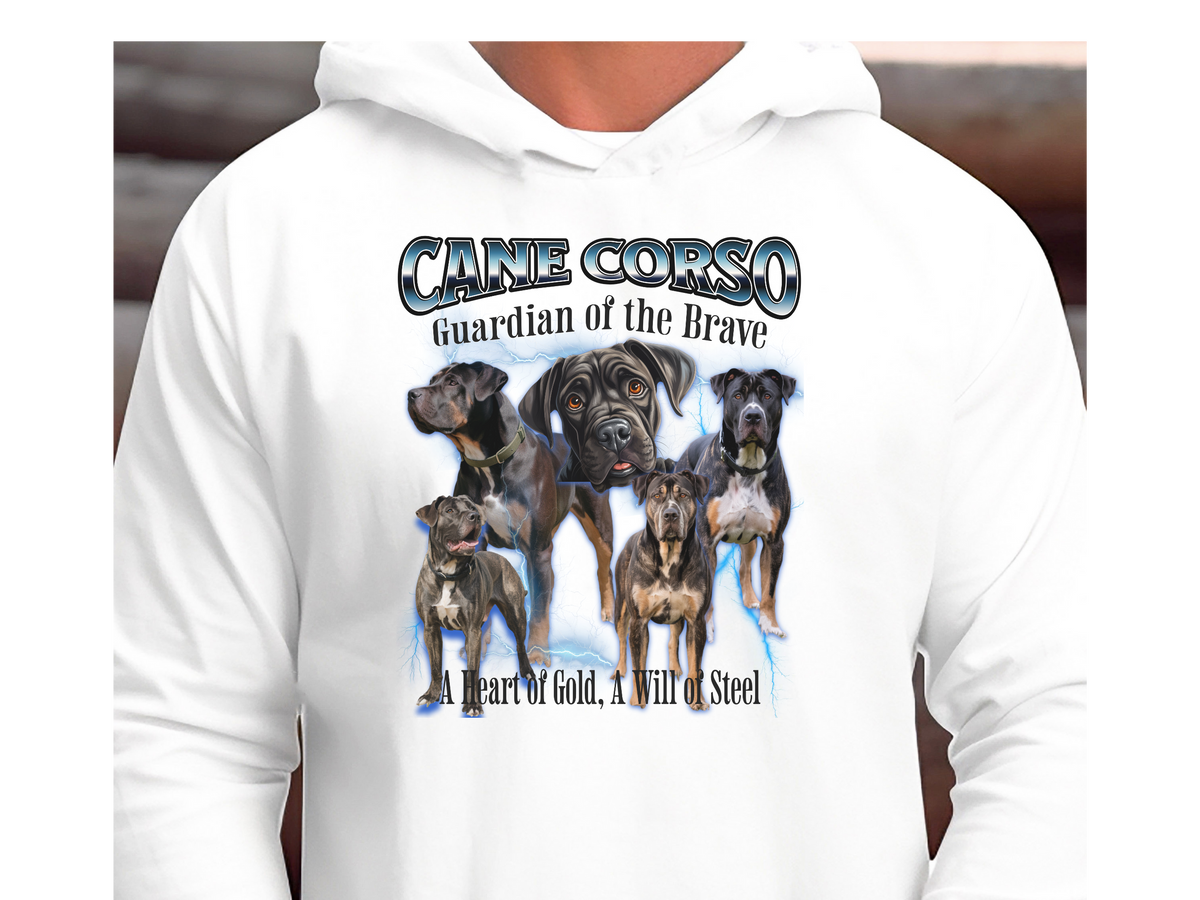 Cane Corso Bootleg Collage Hoodie – Guardian of the Brave | Unisex Dog Lover Pullover