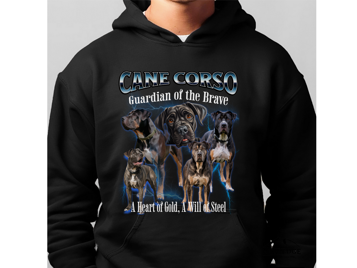 Cane Corso Bootleg Collage Hoodie – Guardian of the Brave | Unisex Dog Lover Pullover