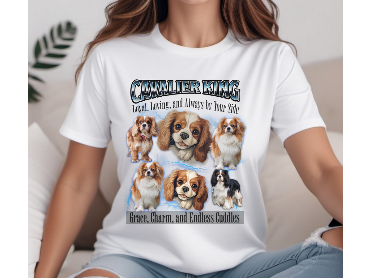Cavalier King Charles Bootleg Collage T-Shirt – Loyal, Loving, and Always by Your Side Unisex Dog Lover Tee