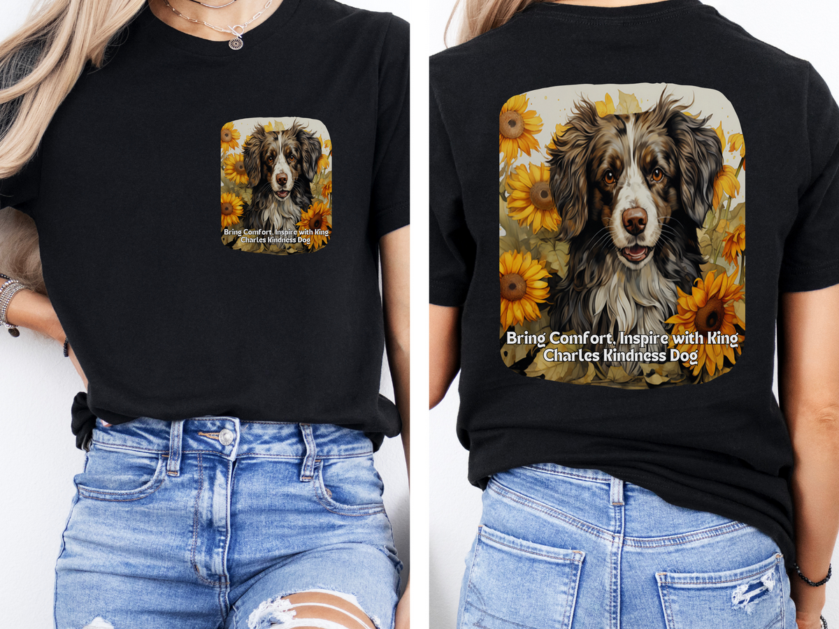 Cavalier King Charles Sunflower T-Shirt – 'Bring Comfort, Inspire with Kindness' Front & Back Design – Heartwarming Dog Lover Tee