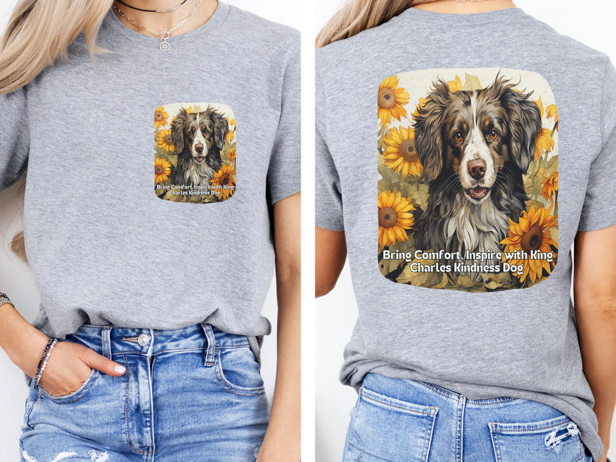Cavalier King Charles Sunflower T-Shirt – 'Bring Comfort, Inspire with Kindness' Front & Back Design – Heartwarming Dog Lover Tee