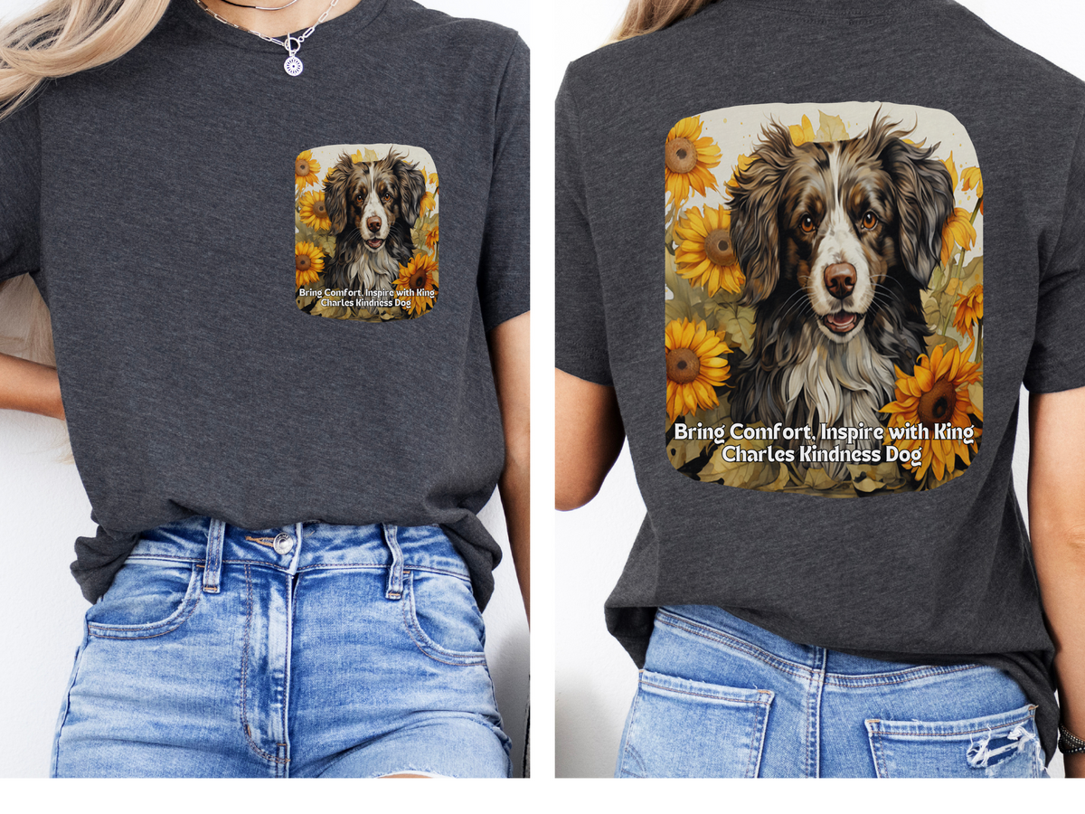 Cavalier King Charles Sunflower T-Shirt – 'Bring Comfort, Inspire with Kindness' Front & Back Design – Heartwarming Dog Lover Tee