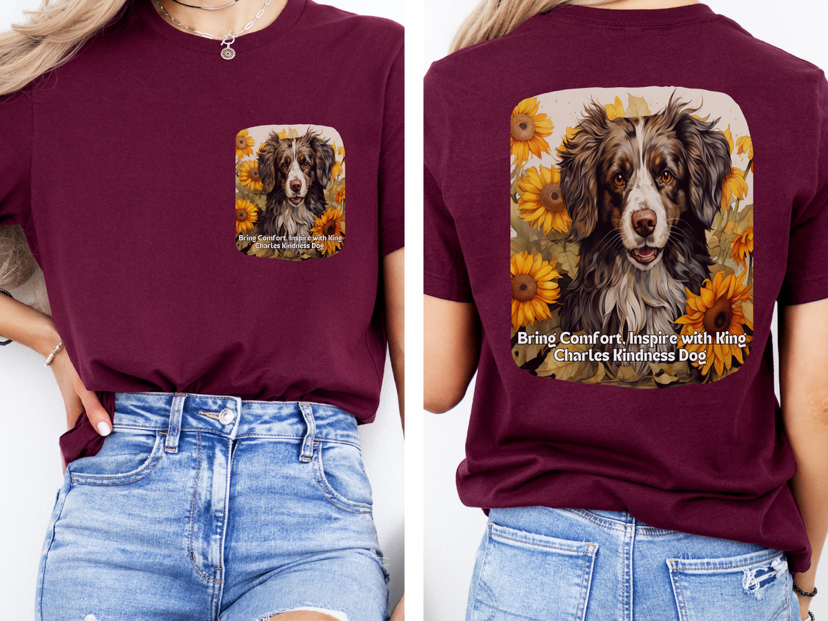 Cavalier King Charles Sunflower T-Shirt – 'Bring Comfort, Inspire with Kindness' Front & Back Design – Heartwarming Dog Lover Tee