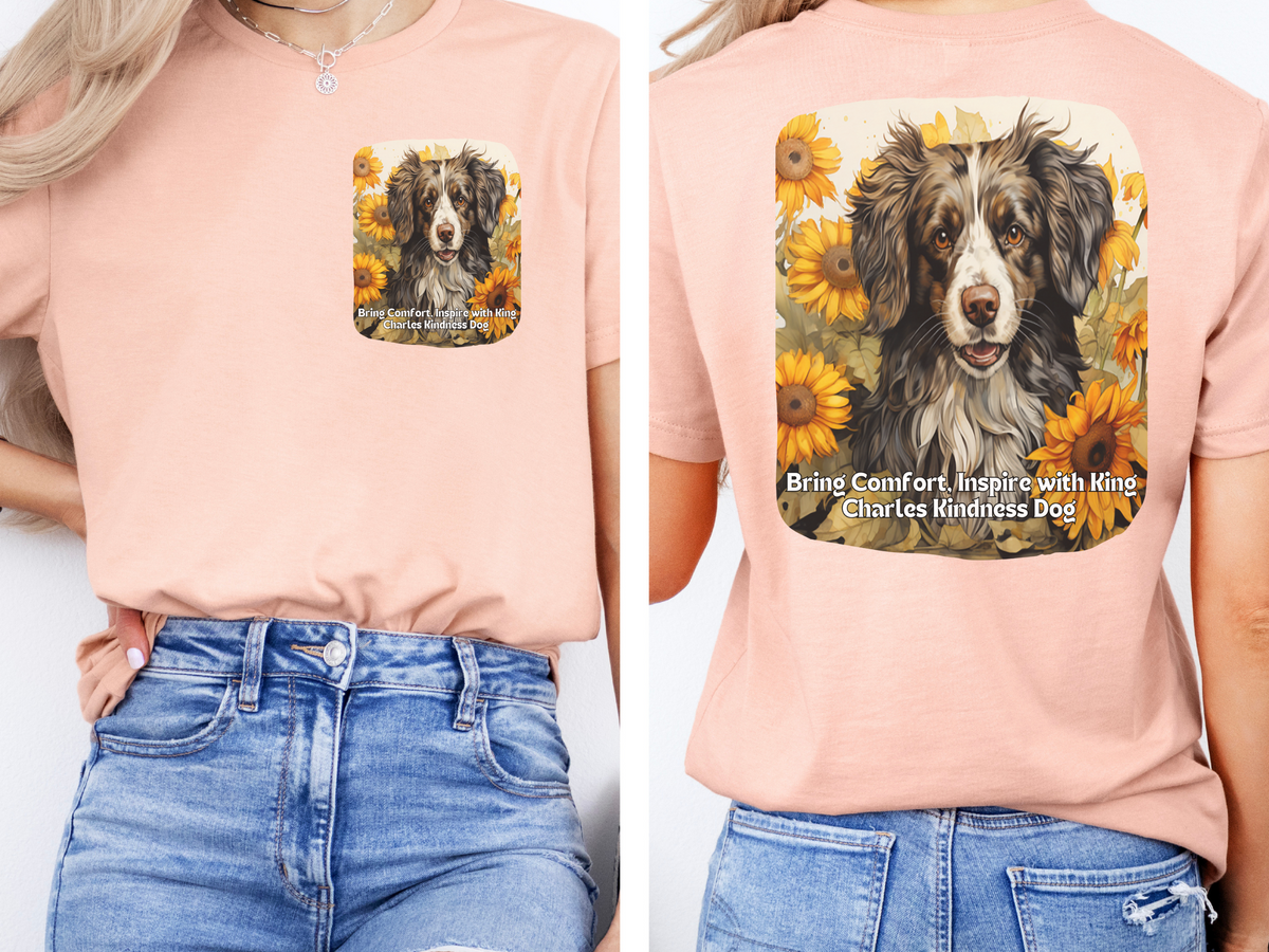 Cavalier King Charles Sunflower T-Shirt – 'Bring Comfort, Inspire with Kindness' Front & Back Design – Heartwarming Dog Lover Tee