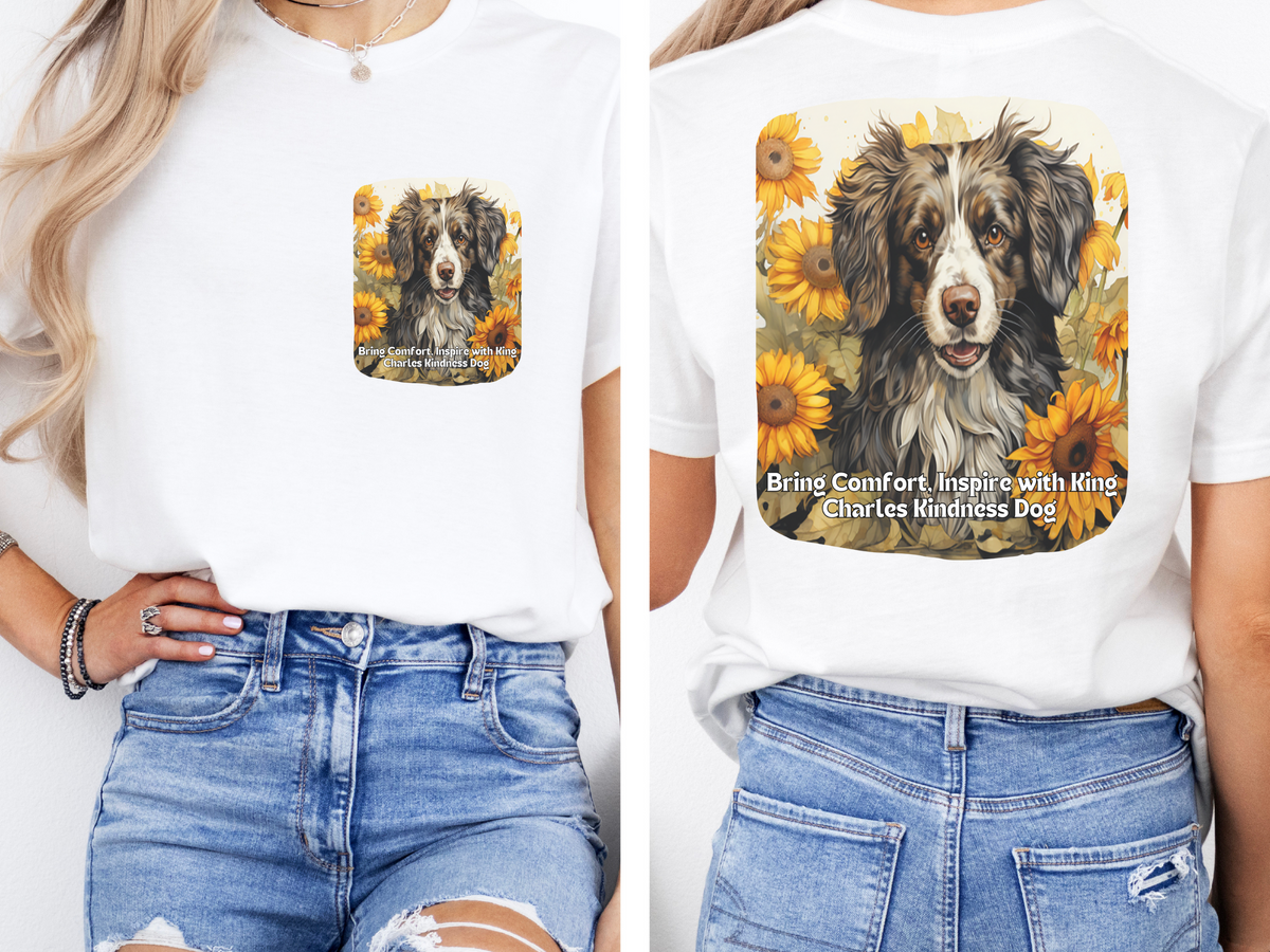 Cavalier King Charles Sunflower T-Shirt – 'Bring Comfort, Inspire with Kindness' Front & Back Design – Heartwarming Dog Lover Tee