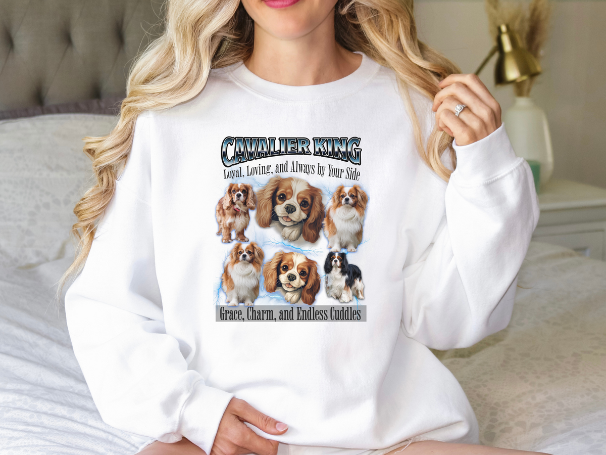 Cavalier King Charles Spaniel Bootleg Collage Sweatshirt – Loyal, Loving, and Always by Your Side | Unisex Dog Lover Pullover