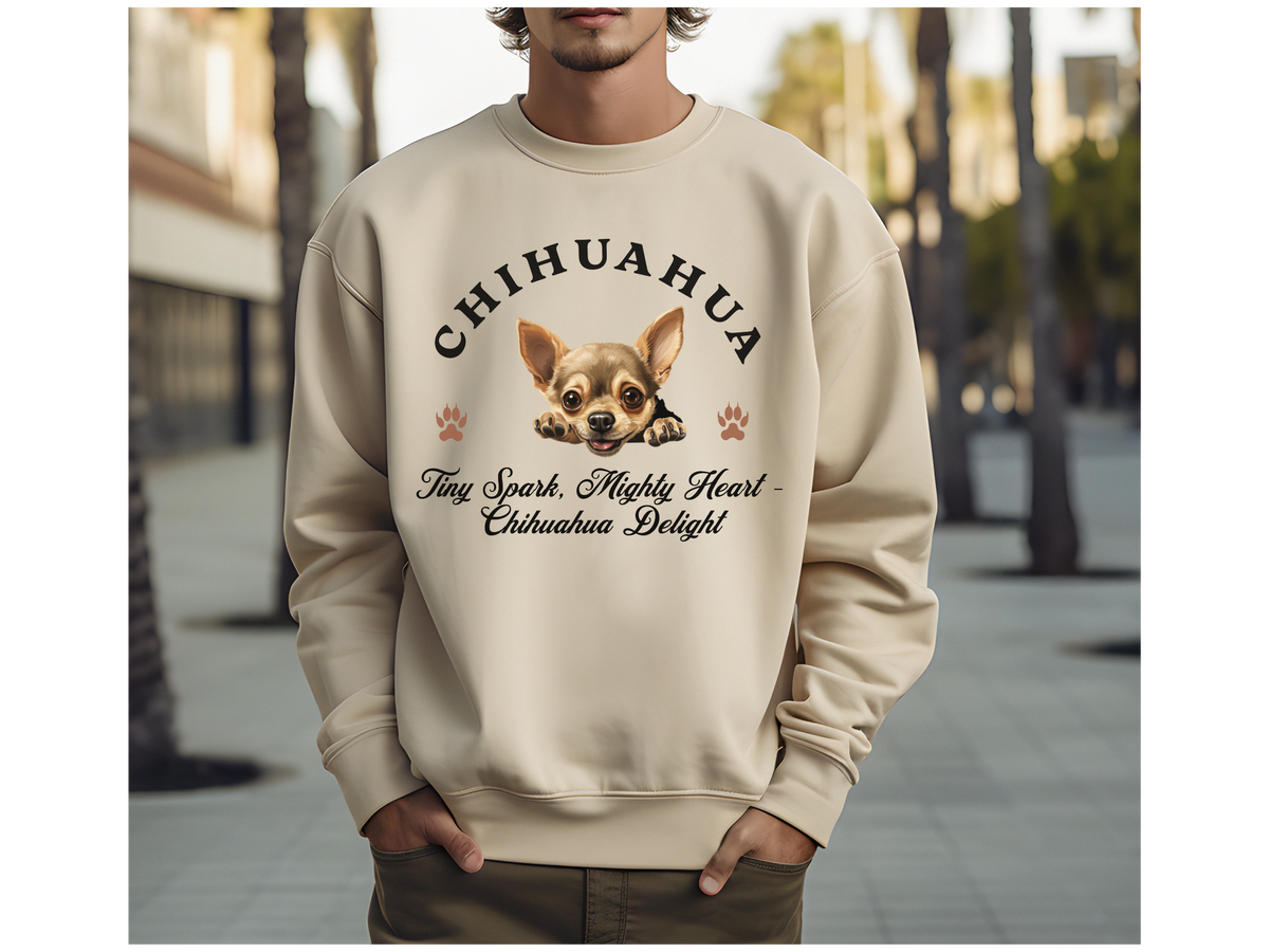 Chihuahua Sweatshirt – Tiny Spark, Mighty Heart – Chihuahua Delight – Unisex Dog Lover Gift