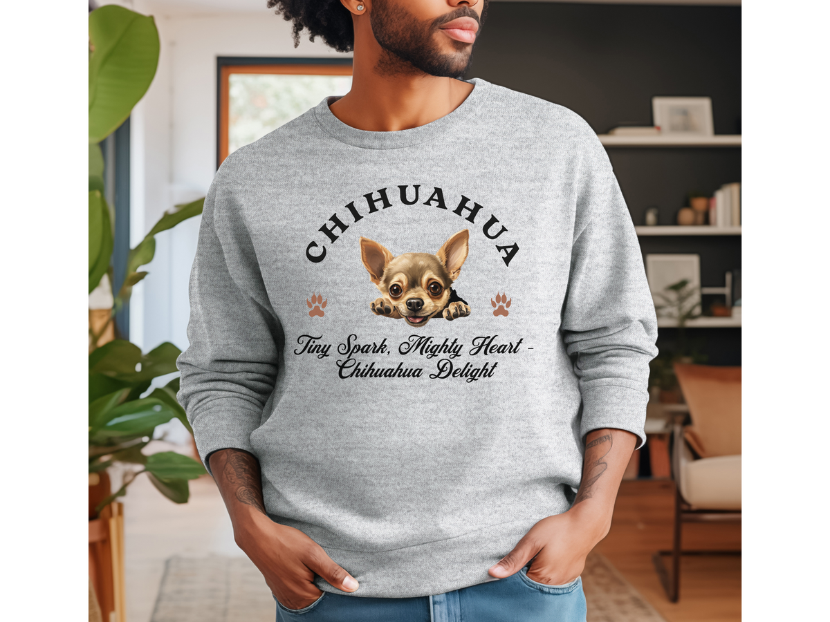 Chihuahua Sweatshirt – Tiny Spark, Mighty Heart – Chihuahua Delight – Unisex Dog Lover Gift