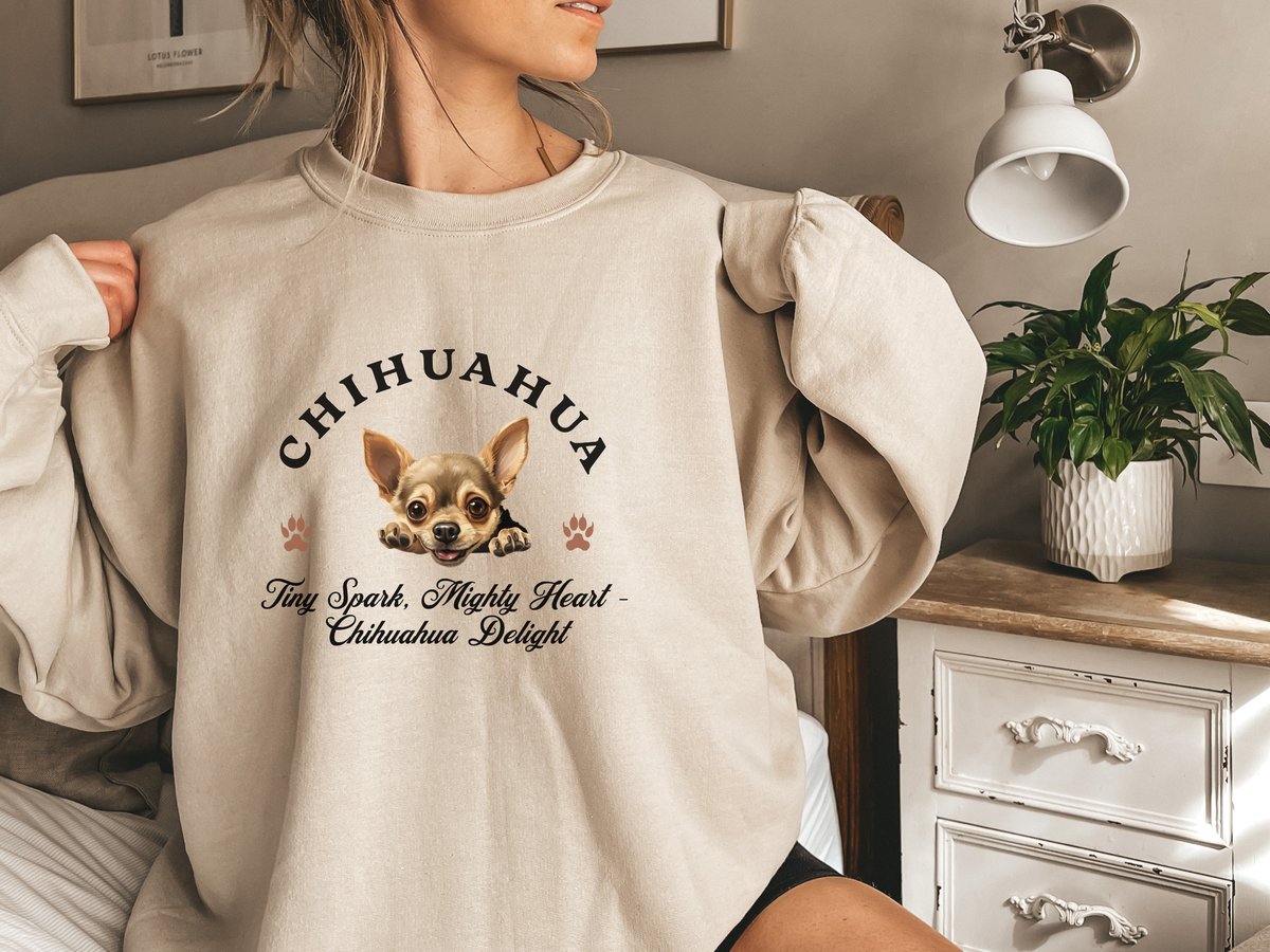 Chihuahua Sweatshirt – Tiny Spark, Mighty Heart – Chihuahua Delight – Unisex Dog Lover Gift