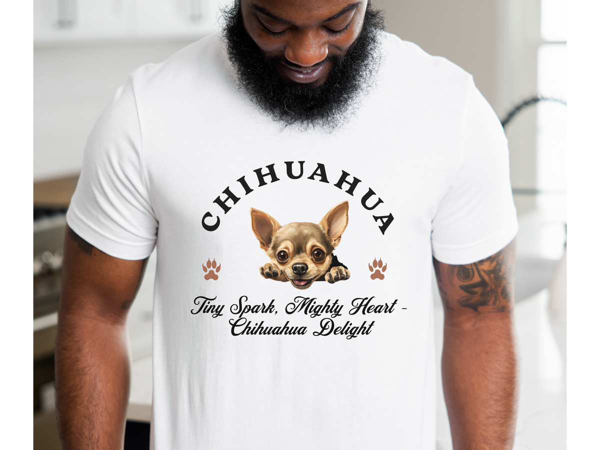 Chihuahua T-Shirt – Unisex Tee with “Tiny Spark, Mighty Heart – Chihuahua Delight” Slogan | Cute Dog Lover Gift