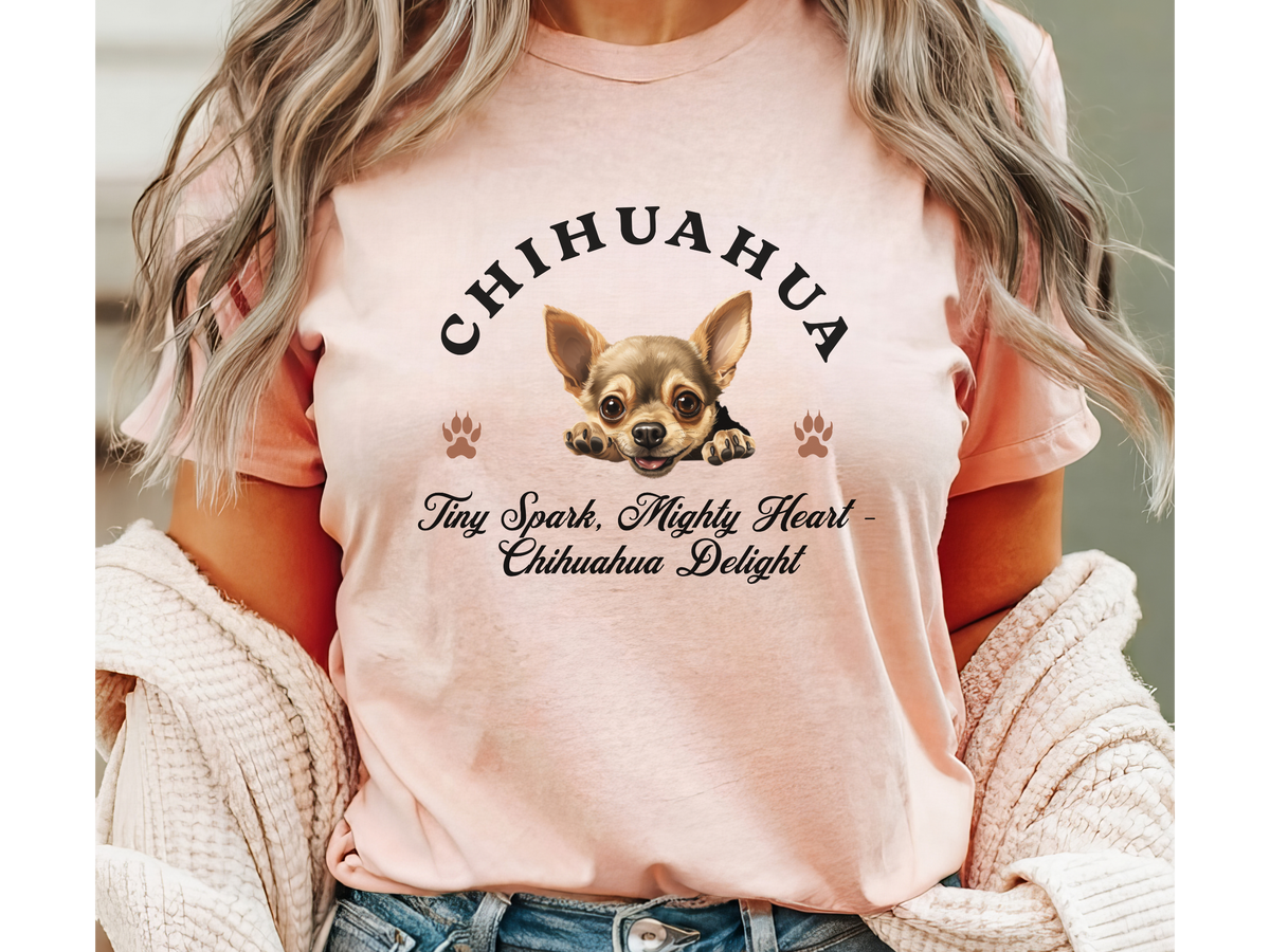 Chihuahua T-Shirt – Unisex Tee with “Tiny Spark, Mighty Heart – Chihuahua Delight” Slogan | Cute Dog Lover Gift