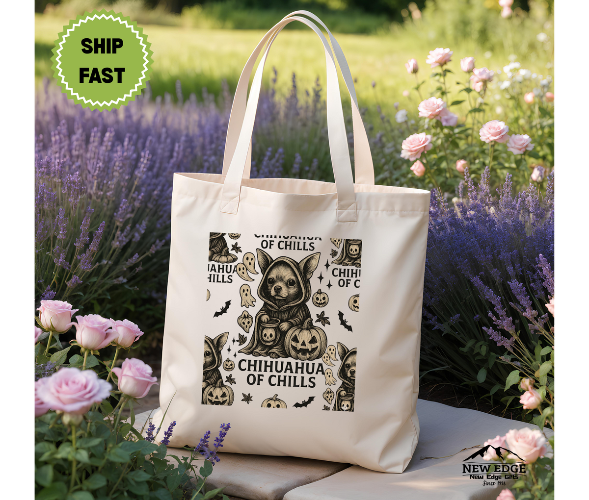 Chihuahua of Chills Halloween Tote Bag – Funny Dog Cotton Canvas Bag, Spooky Pet Lover Gift, Cute Trick or Treat Tote for Dog Moms