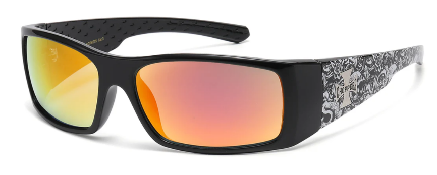 Choppers 8CP6775 Wrap Sunglasses – UV400 Biker Sports Shades, Polycarbonate Frame, Smoke Brown & Mirror Lens, Men’s Riding Eyewear