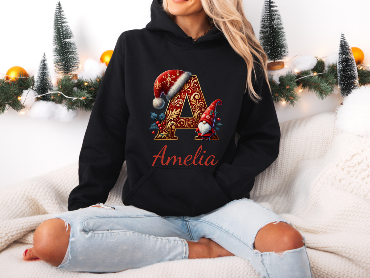 Personalized Christmas Gnome Sweatshirt or Hoodie A–Z Alphabet, Custom Name for Adults & Kids – Holiday Family Group Apparel Gift