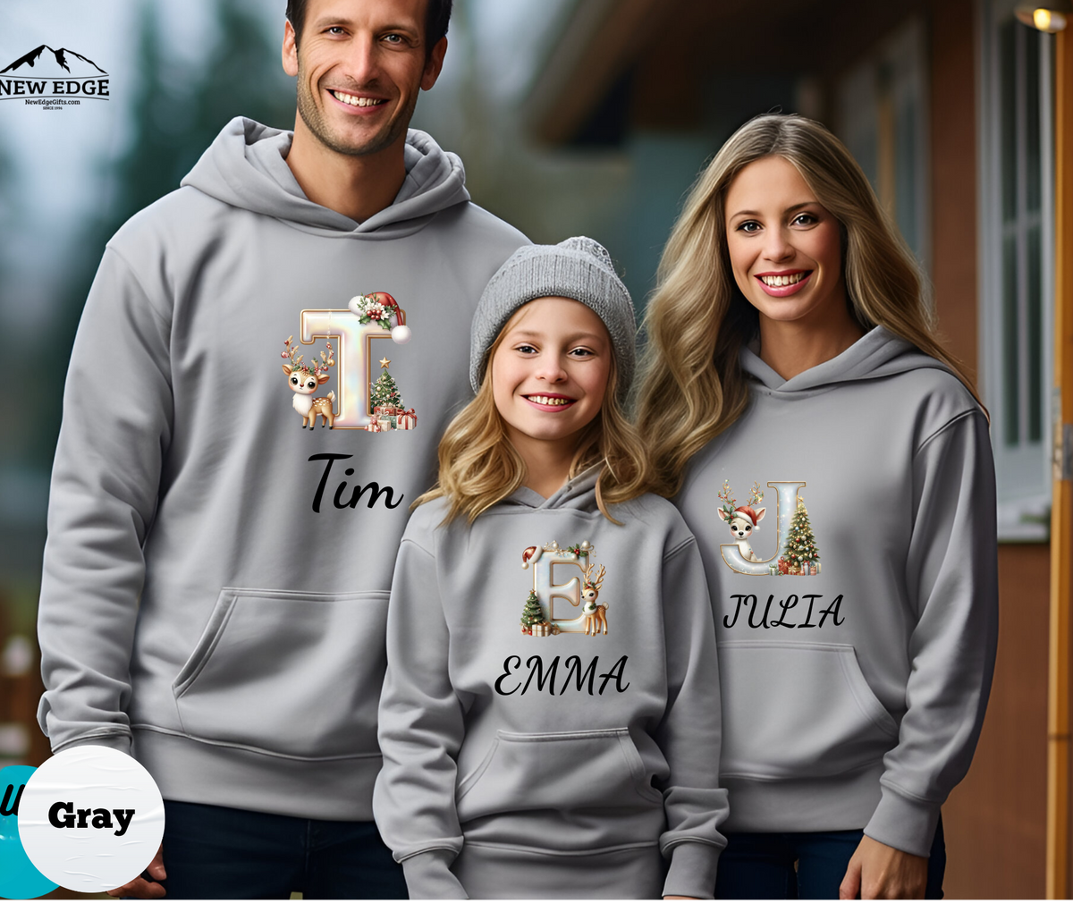 Personalized Family Christmas Alphabet Name Sweatshirt or Hoodie – Custom Holiday Apparel Gift for Adults & Kids