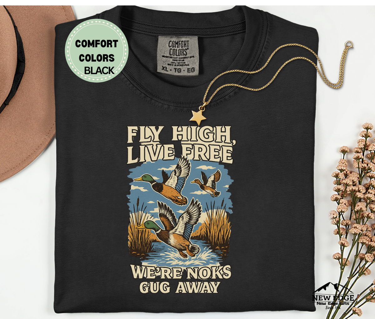 Fly High Live Free" Nature-Inspired Duck Flight T-Shirt