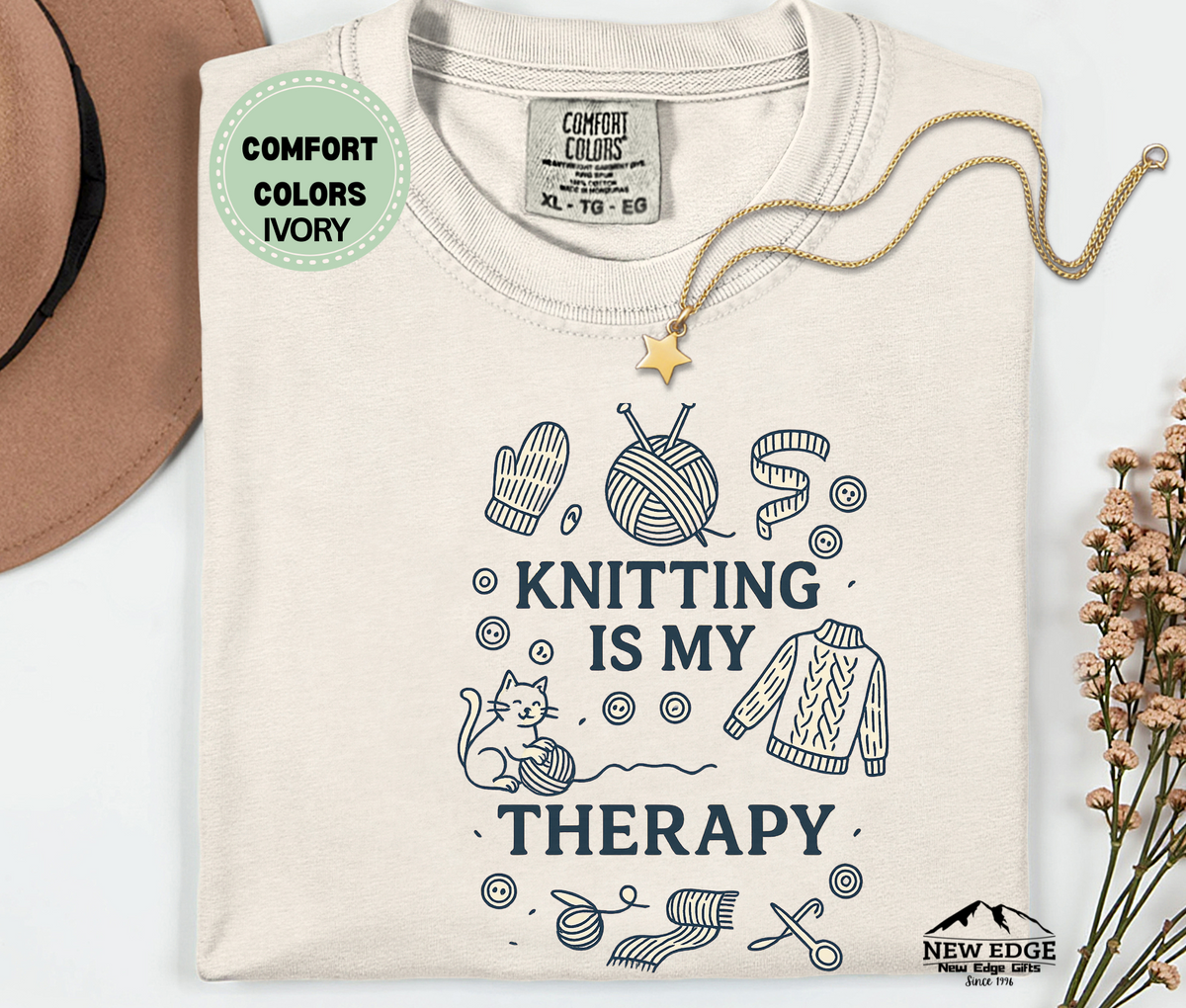 Knitting Is My Therapy T-Shirt | Cozy Yarn Lover Graphic Tee