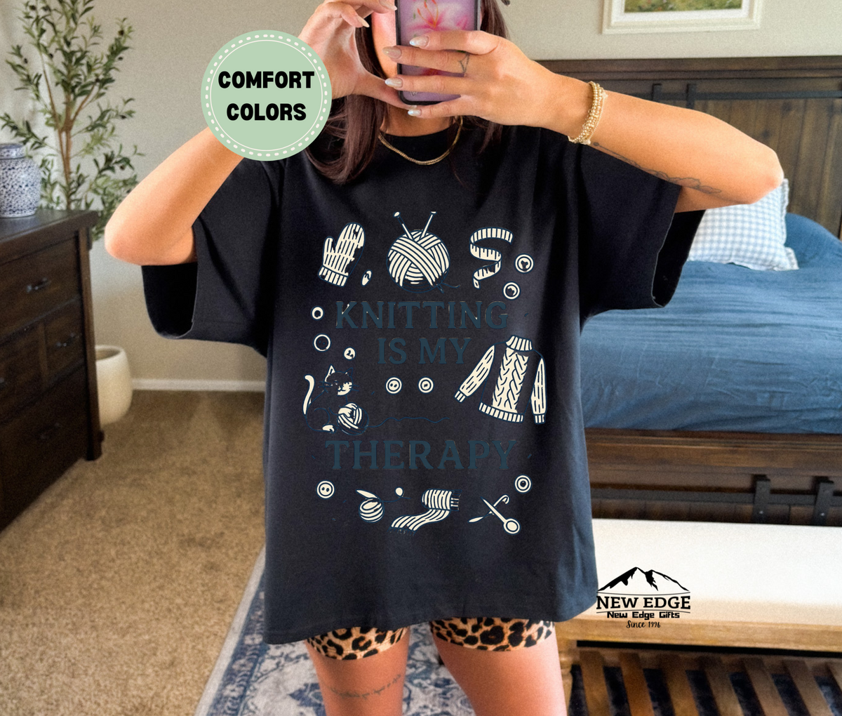 Knitting Is My Therapy T-Shirt | Cozy Yarn Lover Graphic Tee