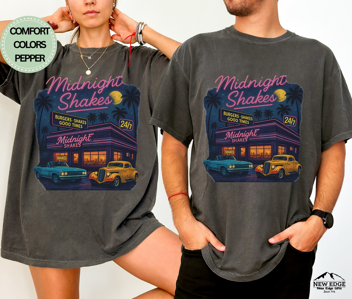 Midnight Shakes T-Shirt | 80’s Vintage Diner Neon Cars Unisex Tee