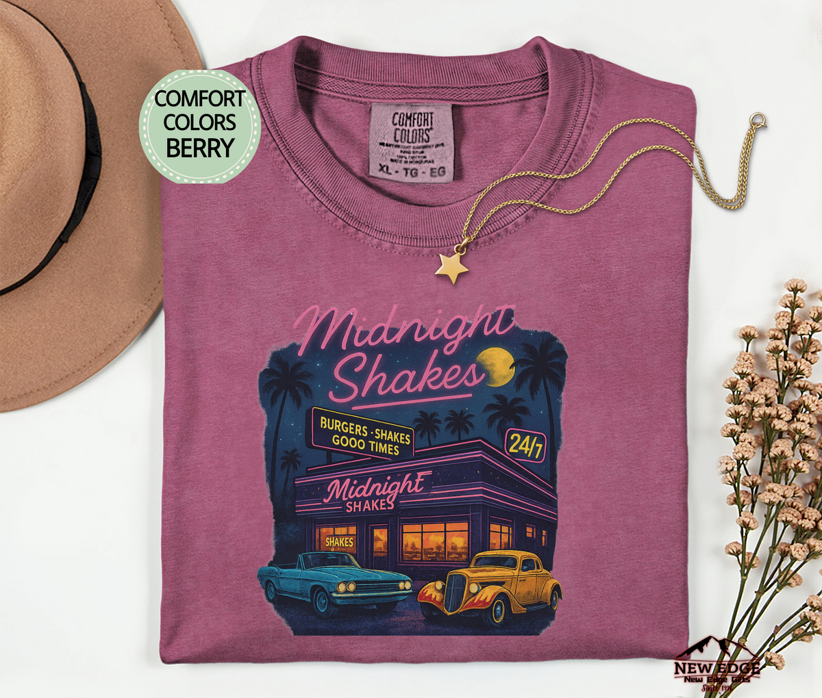 Midnight Shakes T-Shirt | 80’s Vintage Diner Neon Cars Unisex Tee