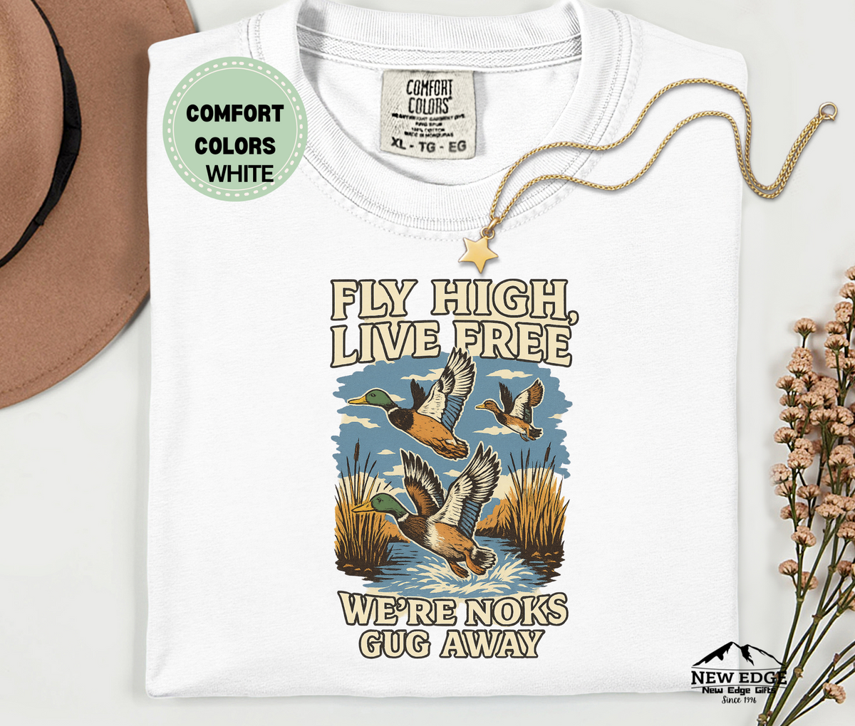 Fly High Live Free" Nature-Inspired Duck Flight T-Shirt