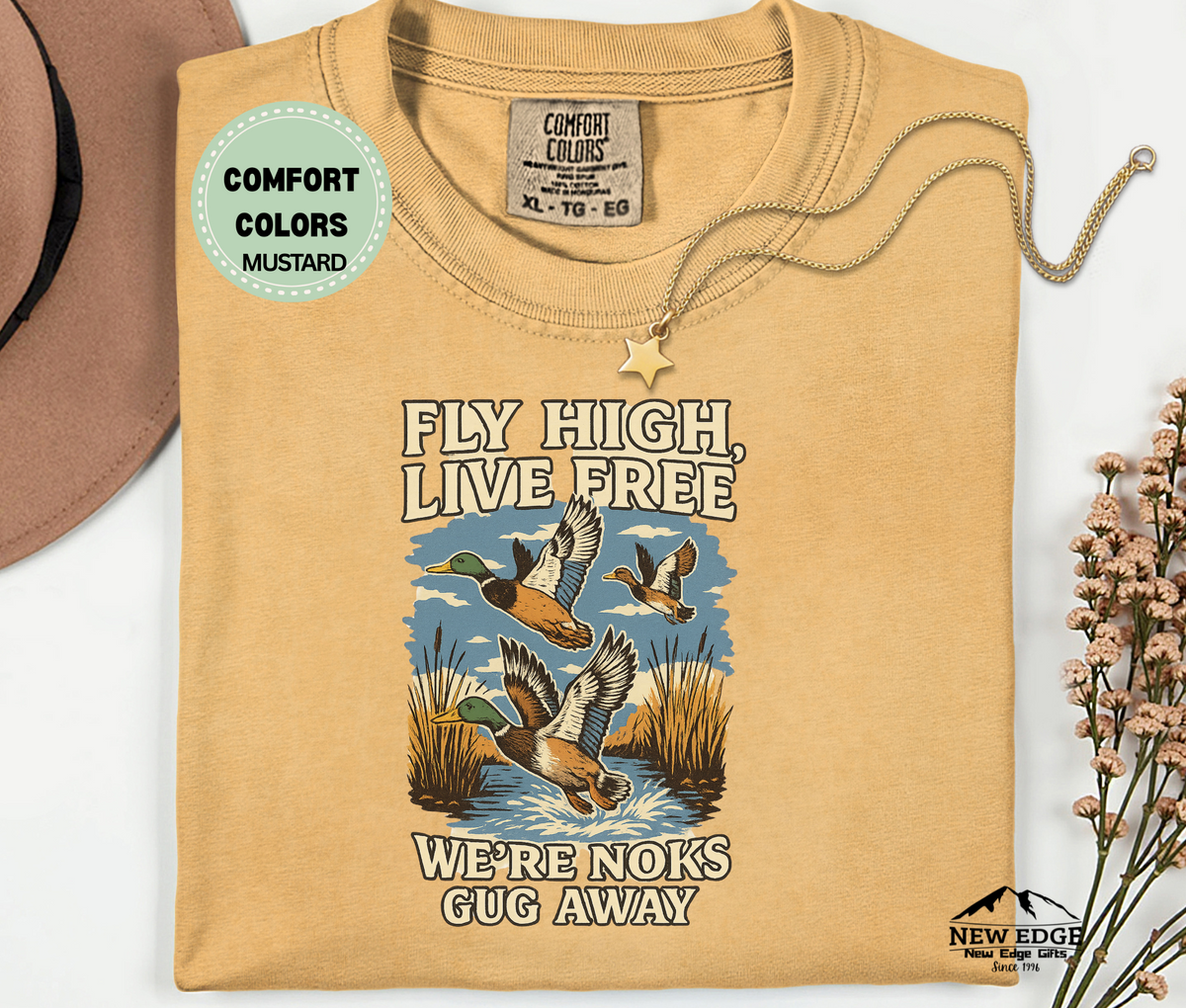 Fly High Live Free" Nature-Inspired Duck Flight T-Shirt
