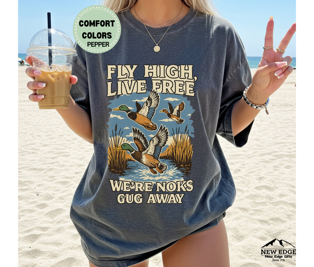 Fly High Live Free" Nature-Inspired Duck Flight T-Shirt