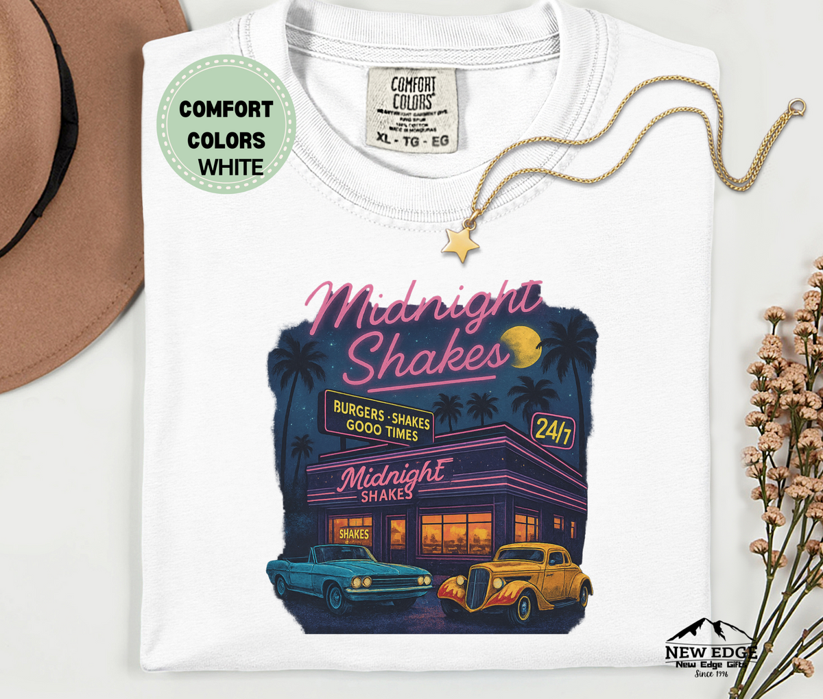 Midnight Shakes T-Shirt | 80’s Vintage Diner Neon Cars Unisex Tee