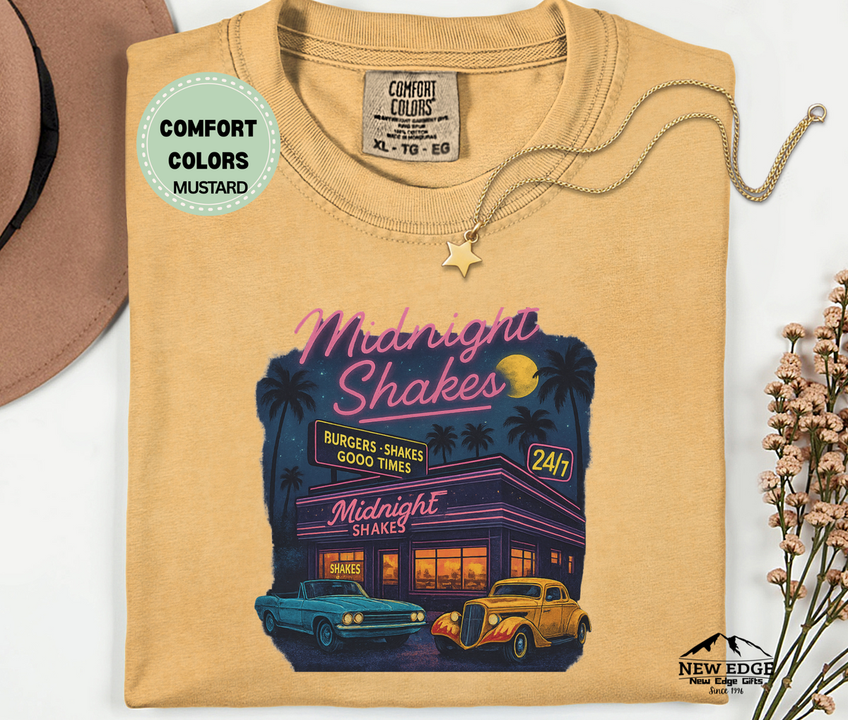 Midnight Shakes T-Shirt | 80’s Vintage Diner Neon Cars Unisex Tee