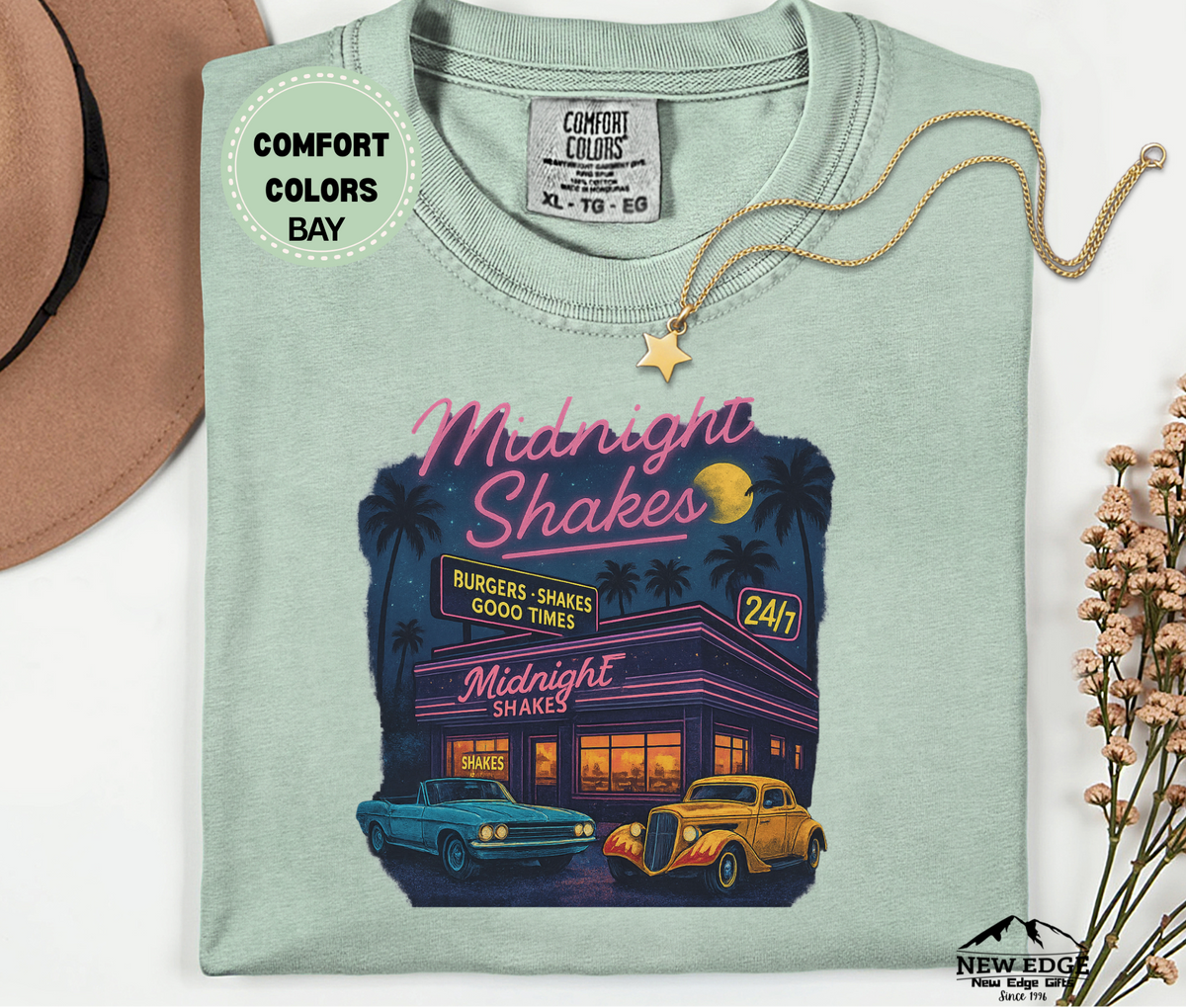 Midnight Shakes T-Shirt | 80’s Vintage Diner Neon Cars Unisex Tee