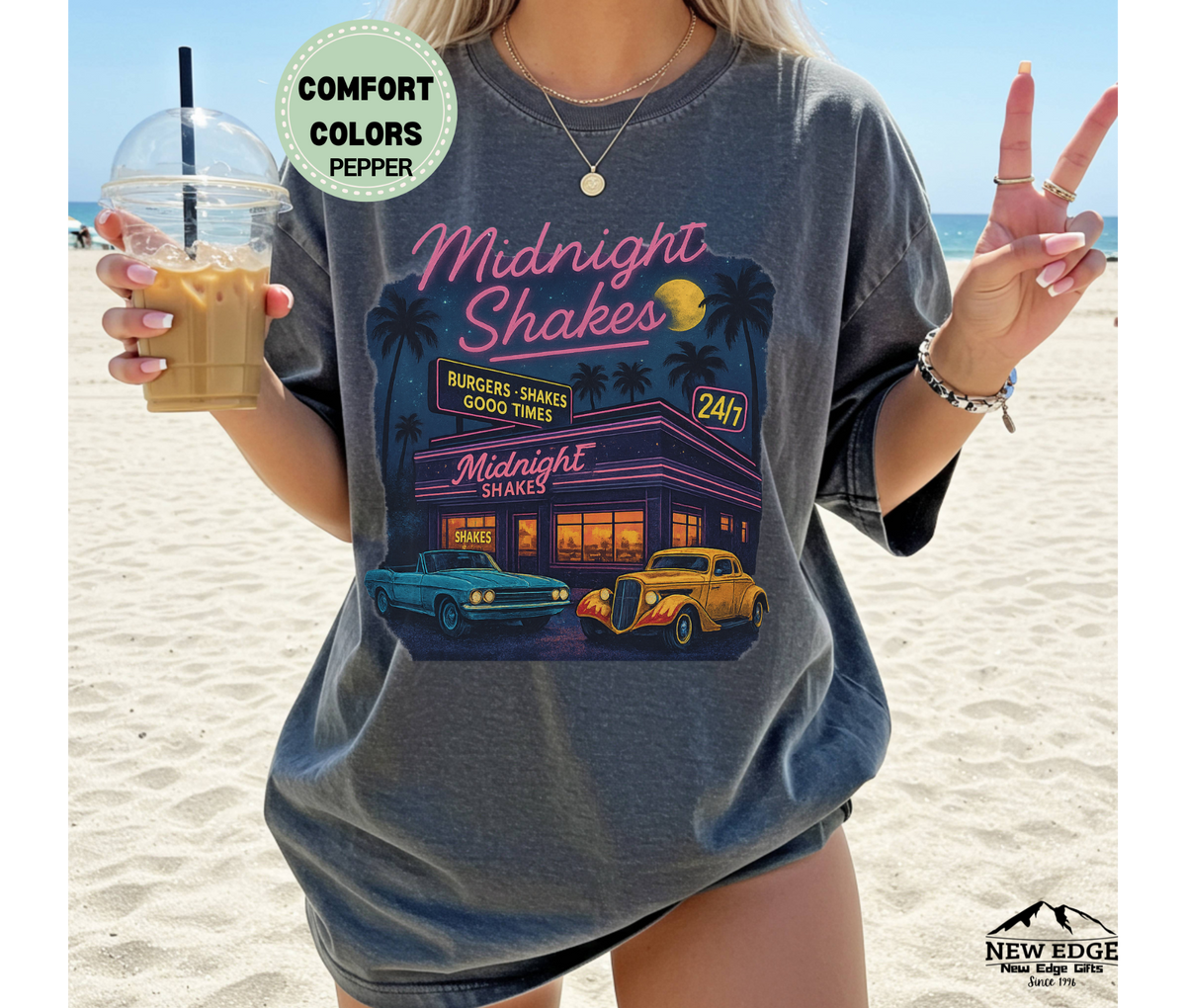 Midnight Shakes T-Shirt | 80’s Vintage Diner Neon Cars Unisex Tee