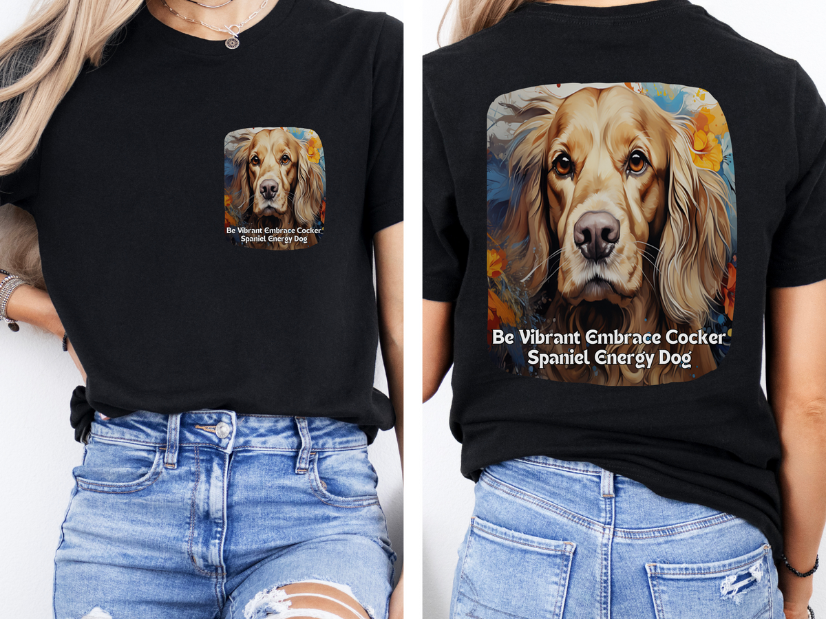 Cocker Spaniel Sunflower T-Shirt – 'Be Vibrant, Embrace Cocker Spaniel Energy' Front & Back Design – Joyful Dog Lover Tee