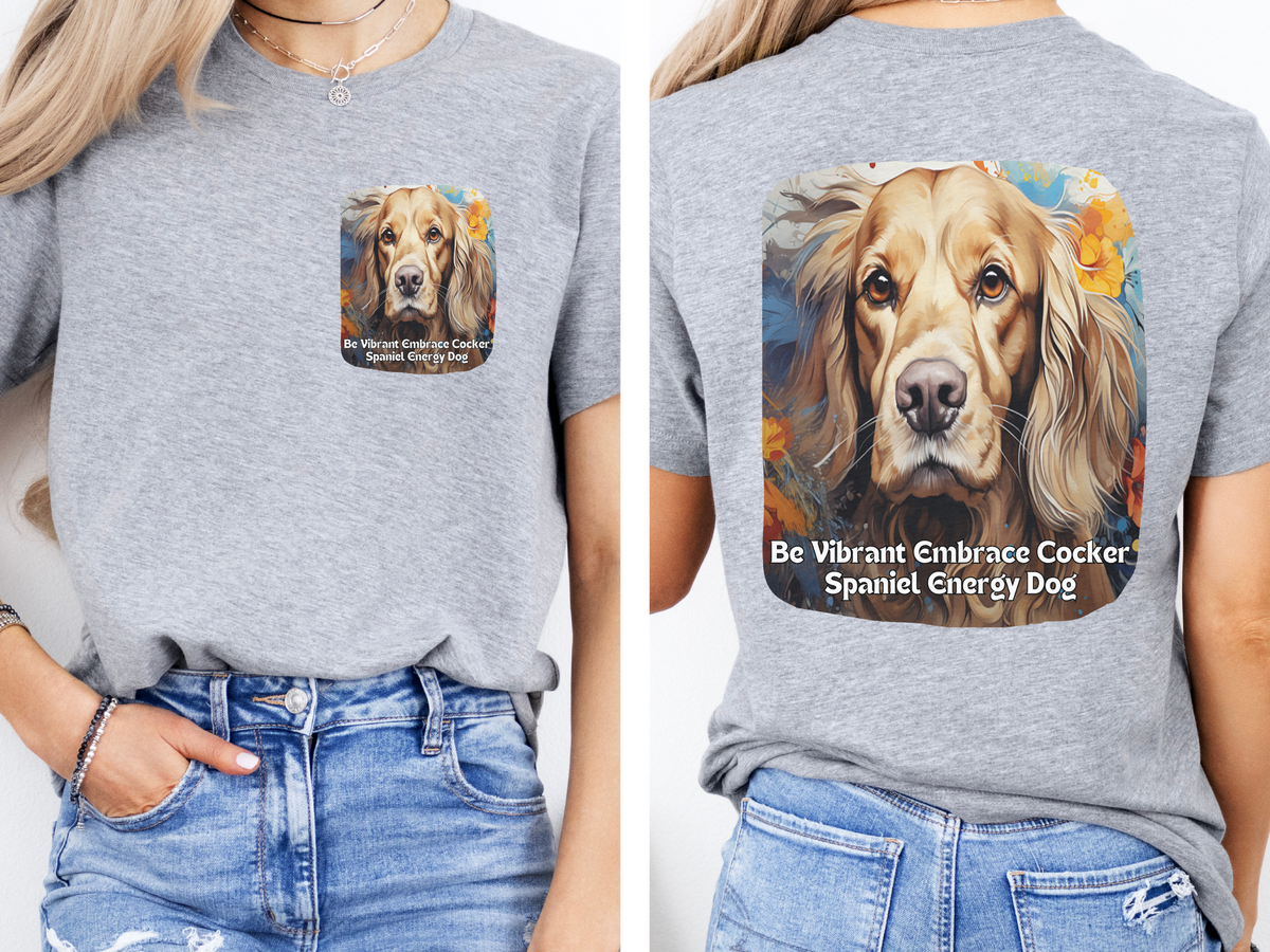 Cocker Spaniel Sunflower T-Shirt – 'Be Vibrant, Embrace Cocker Spaniel Energy' Front & Back Design – Joyful Dog Lover Tee