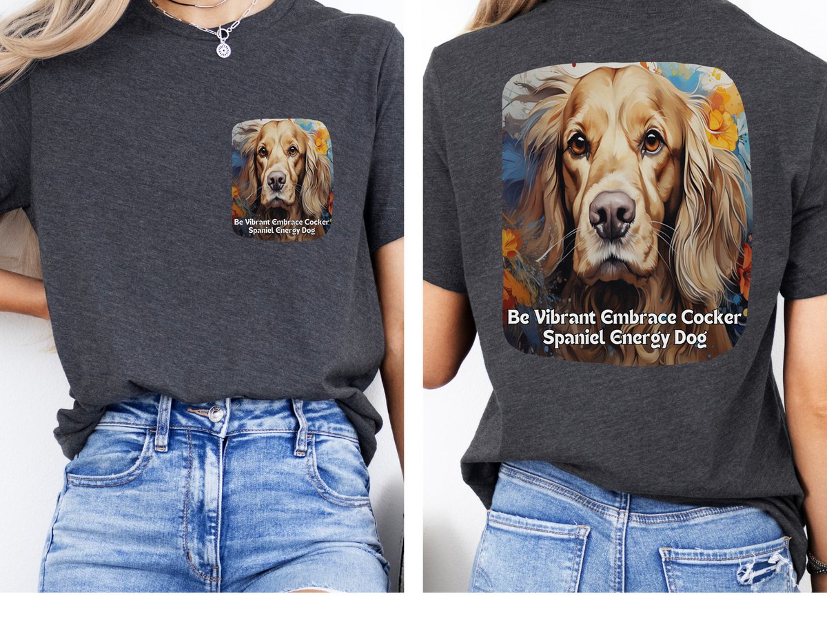 Cocker Spaniel Sunflower T-Shirt – 'Be Vibrant, Embrace Cocker Spaniel Energy' Front & Back Design – Joyful Dog Lover Tee