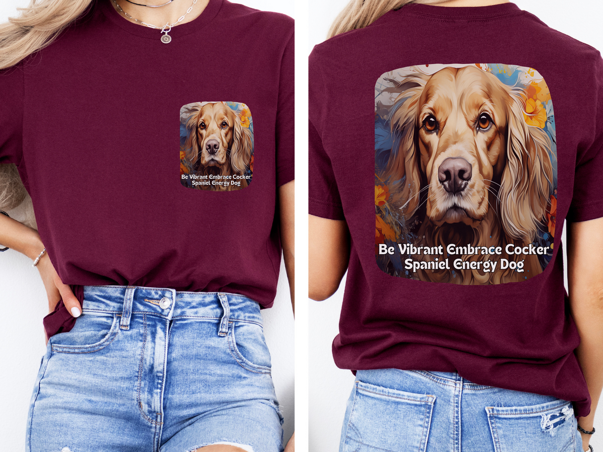 Cocker Spaniel Sunflower T-Shirt – 'Be Vibrant, Embrace Cocker Spaniel Energy' Front & Back Design – Joyful Dog Lover Tee