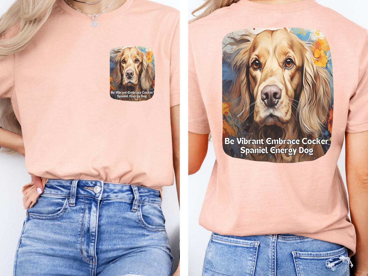 Cocker Spaniel Sunflower T-Shirt – 'Be Vibrant, Embrace Cocker Spaniel Energy' Front & Back Design – Joyful Dog Lover Tee